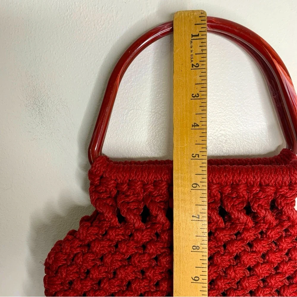 Vintage Style Crochet Handbag Lucite Handles Berry Wine Boho Fall